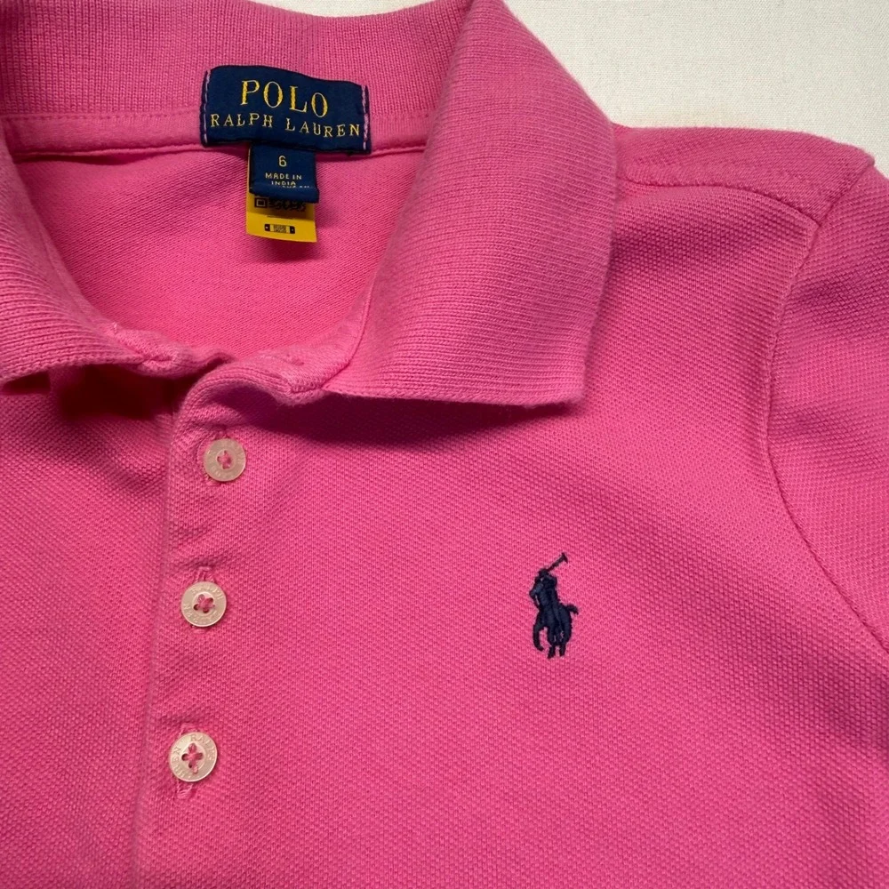Polo Ralph Lauren Girls Pink Pique Polo Dress Size 6 Drop Waist Cotton